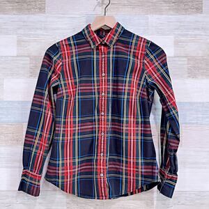 J CREW Slim Stretch Perfect Shirt Black Stewart Plaid Button Down Work Womens 2